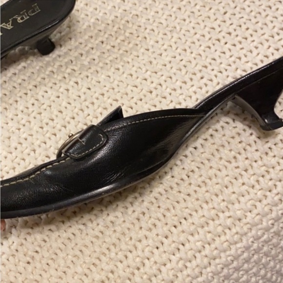 SOLD Vintage Prada Kitten Heel Mule Loafer Slip On Buckle - Picture 2 of 3